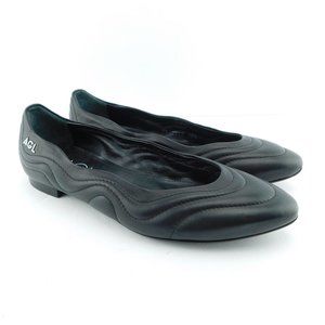 AGL Attilio Giusti Leombruni Logo Accent Black Quilted Leather Ballet Flats 37.5